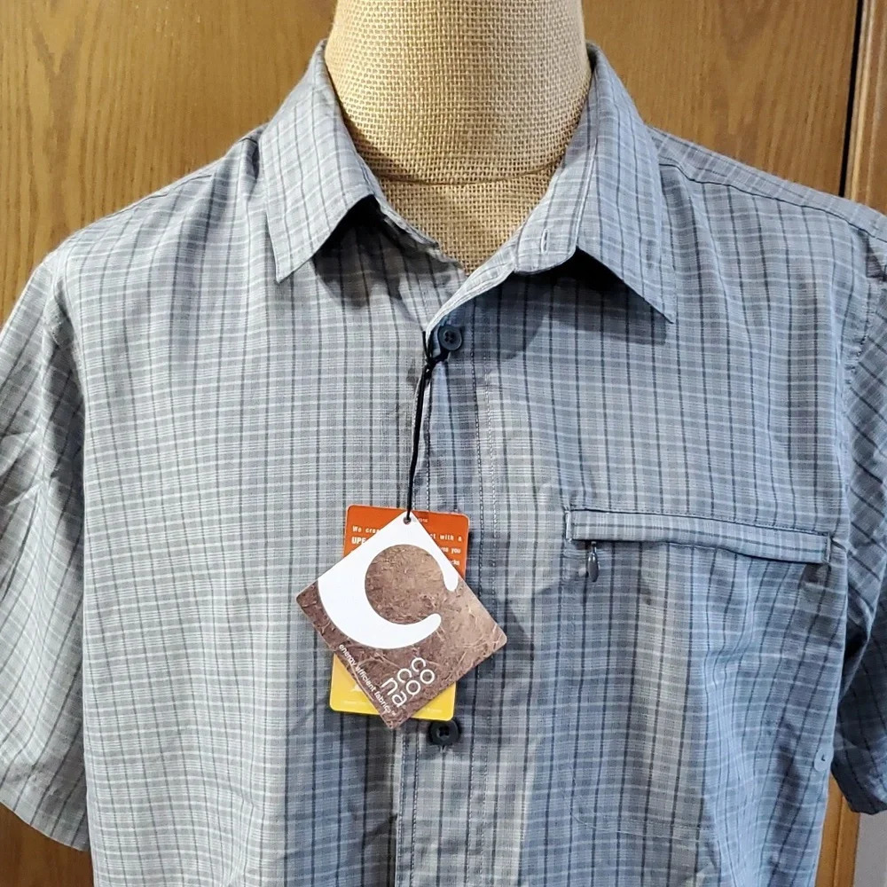 Eddie bauer quick dry hiking grey plaid short sleeve shirt